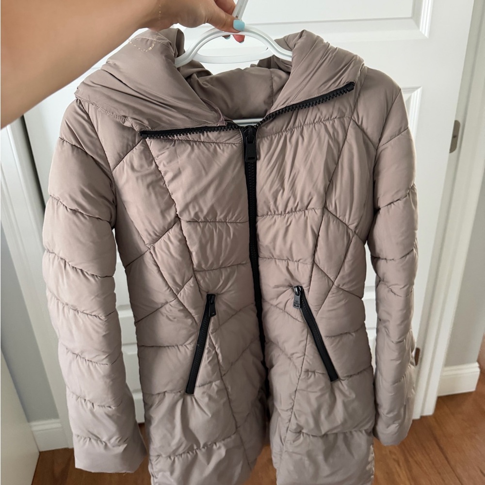 Bernardo Taupe Hooded Quilted Puffer Jacket